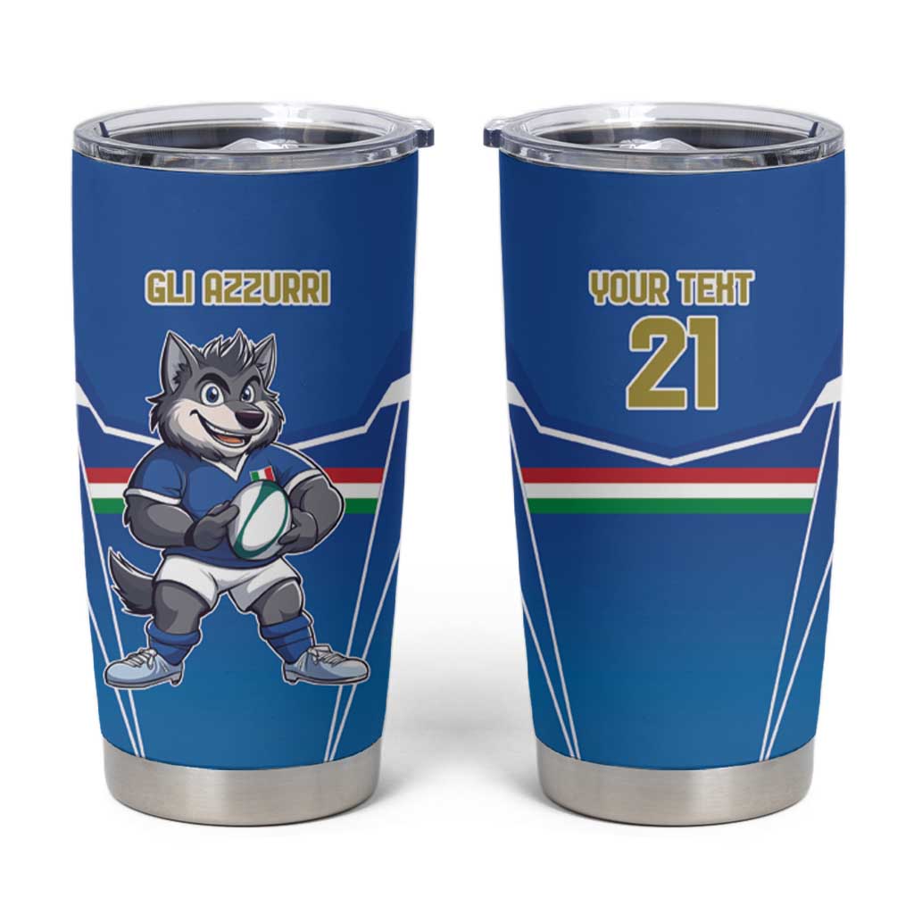 Italy Rugby Custom Tumbler Cup Italian Wolf Mascot Go Gli Azzurri