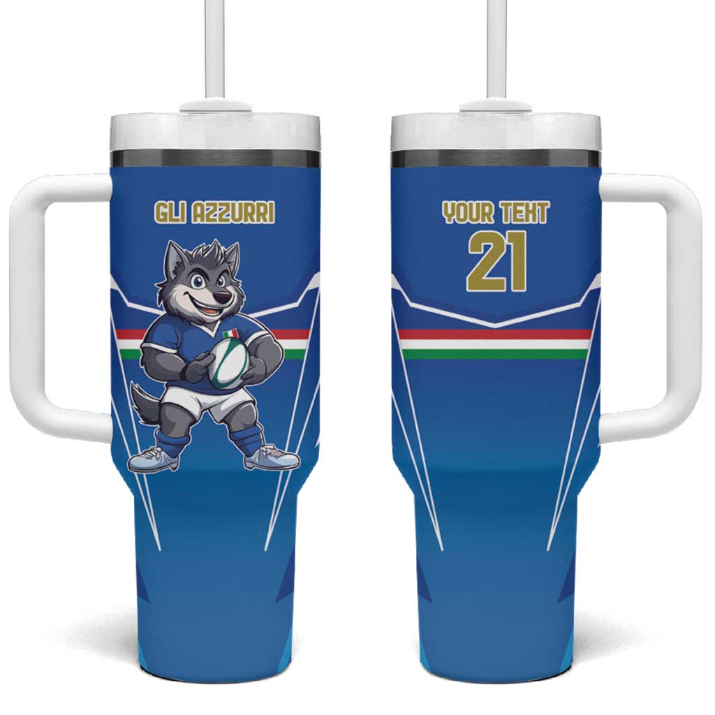 Italy Rugby Custom Tumbler With Handle Italian Wolf Mascot Go Gli Azzurri