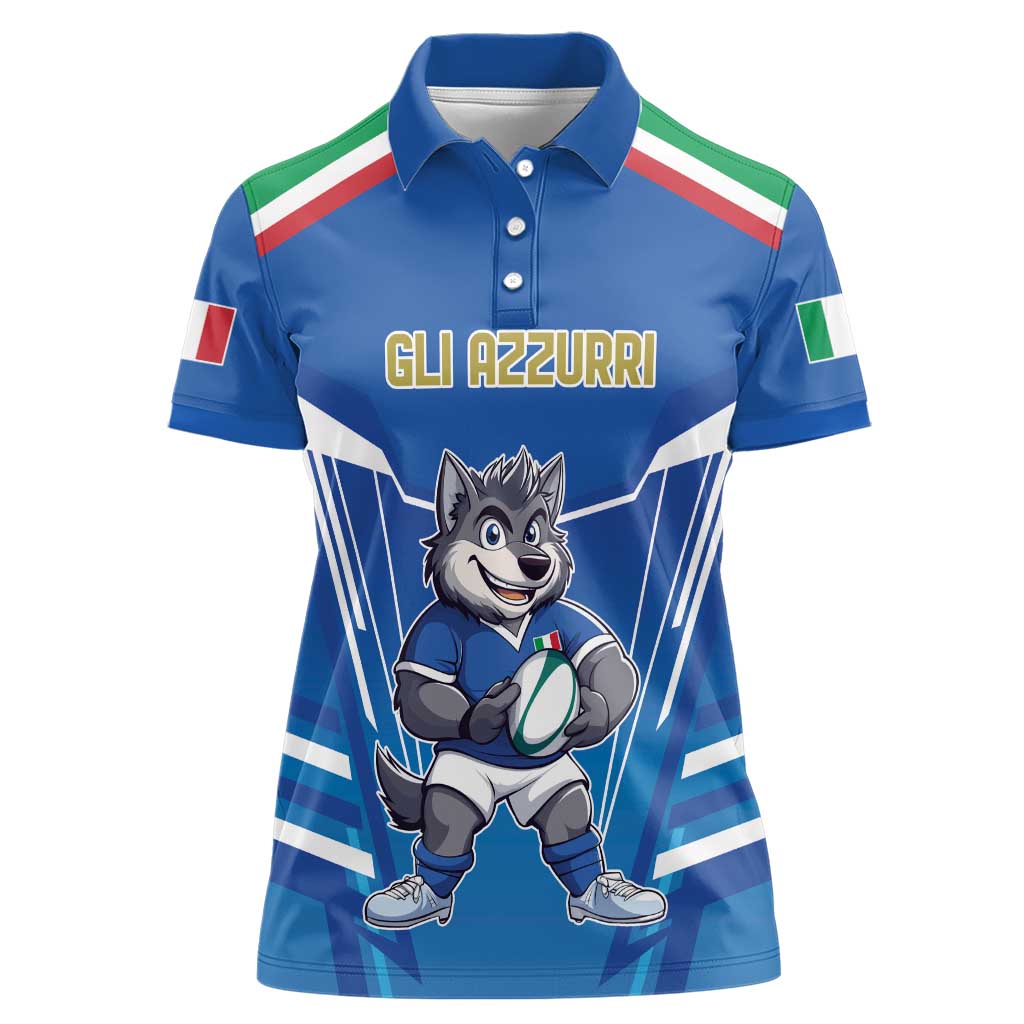 Italy Rugby Custom Women Polo Shirt Italian Wolf Mascot Go Gli Azzurri