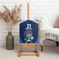 Blue custom canvas wall art showing thistle mascot, number 21 and 'Your Text'.