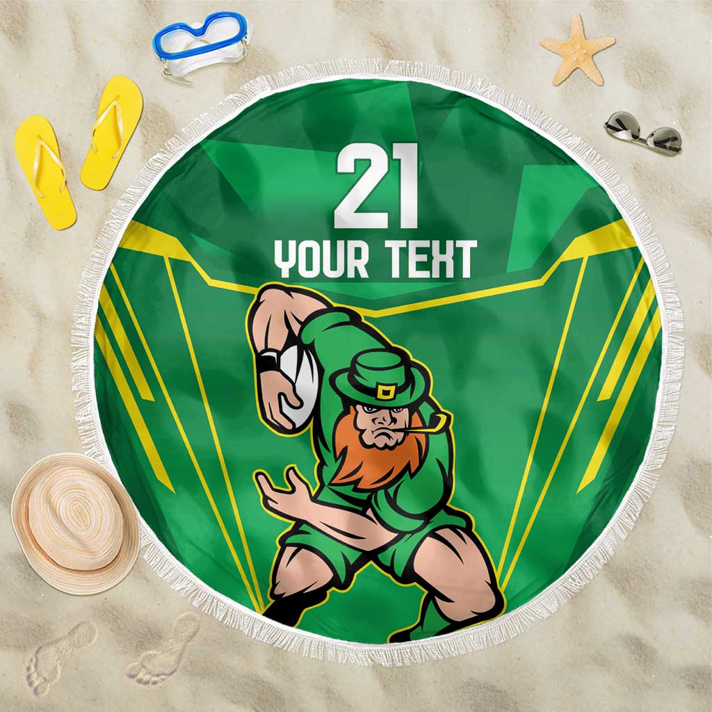 Ireland Rugby Custom Beach Blanket Irish Warrior Mascot Go Shamrock