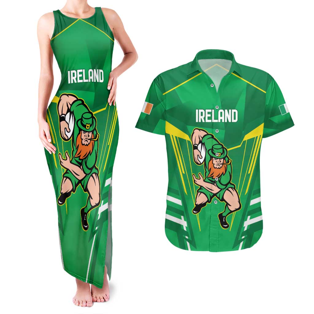 Ireland Rugby Custom Couples Matching Tank Maxi Dress and Hawaiian Shirt Irish Warrior Mascot Go Shamrock