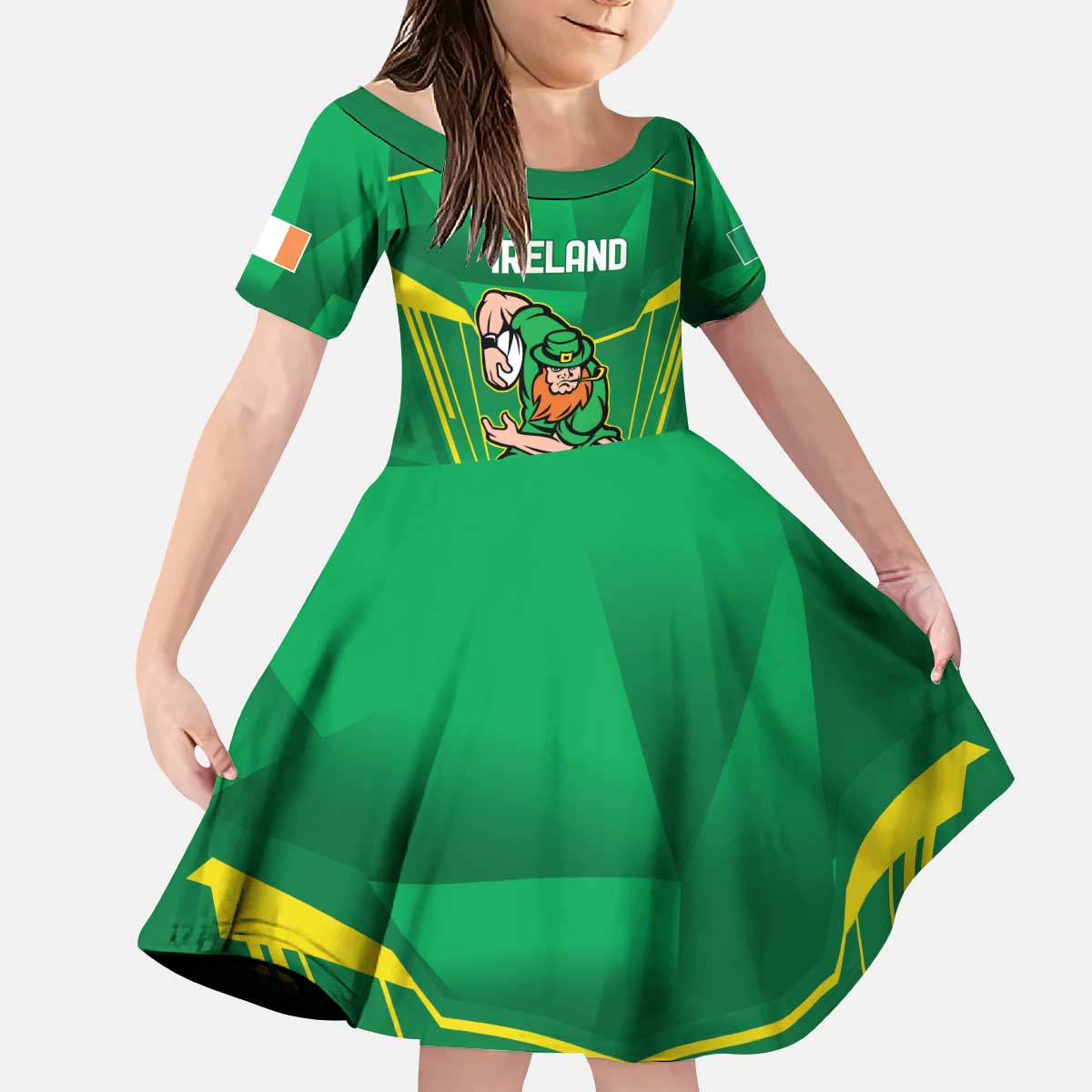 Ireland Rugby Custom Kid Short Sleeve Dress Irish Warrior Mascot Go Shamrock