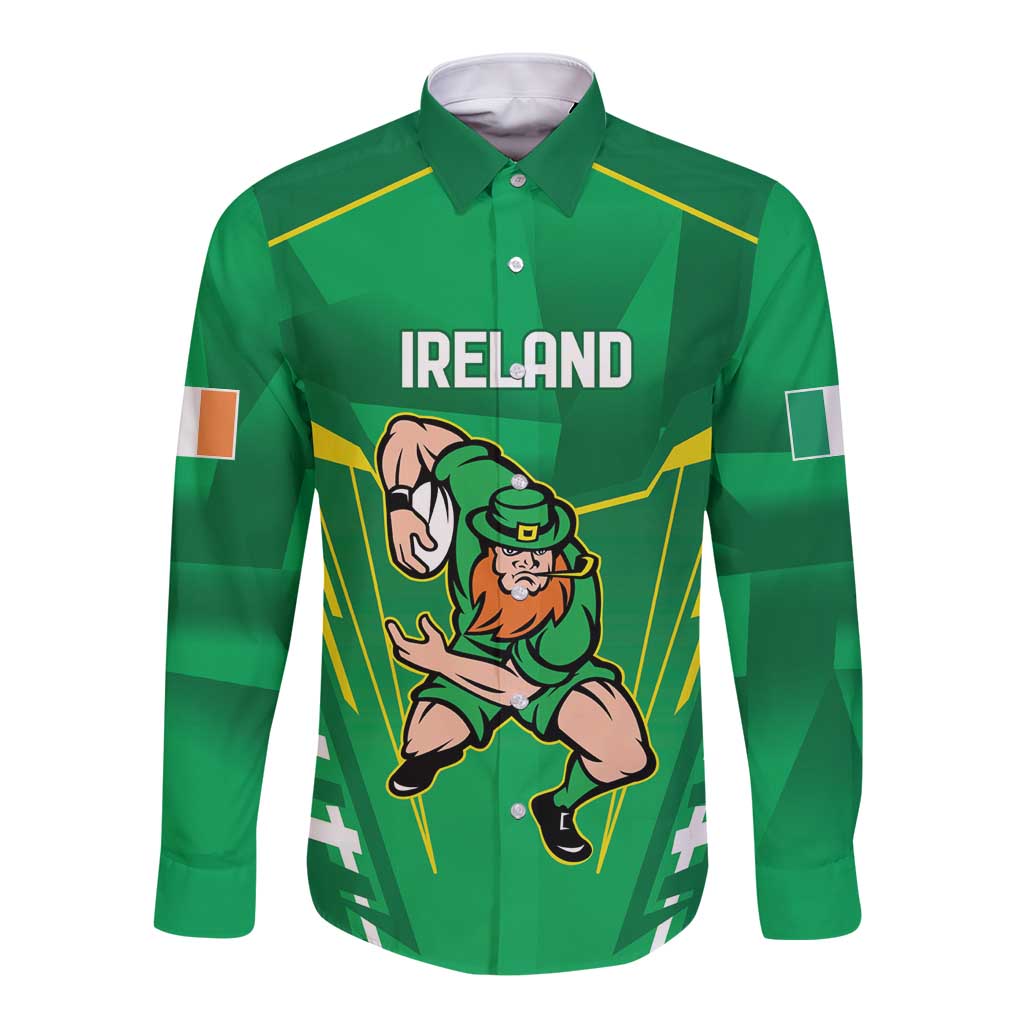 Ireland Rugby Custom Long Sleeve Button Shirt Irish Warrior Mascot Go Shamrock