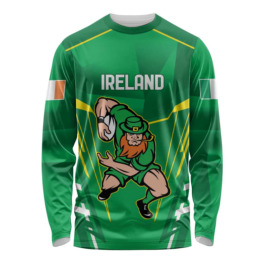 Ireland Rugby Custom Long Sleeve Shirt Irish Warrior Mascot Go Shamrock