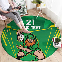 Green round rug featuring leprechaun warrior character and 21 YOUR TERT lettering