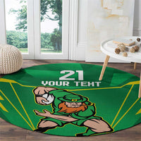 Green round rug with leprechaun warrior artwork and 21 YOUR TERT text in center