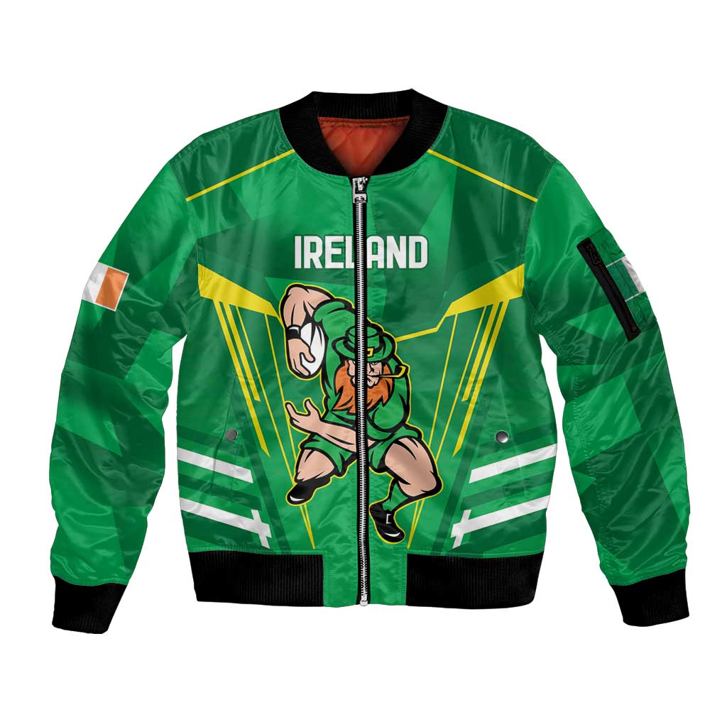 Ireland Rugby Custom Sleeve Zip Bomber Jacket Irish Warrior Mascot Go Shamrock