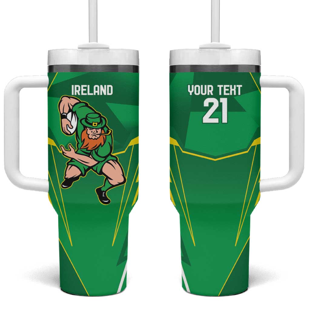 Ireland Rugby Custom Tumbler With Handle Irish Warrior Mascot Go Shamrock