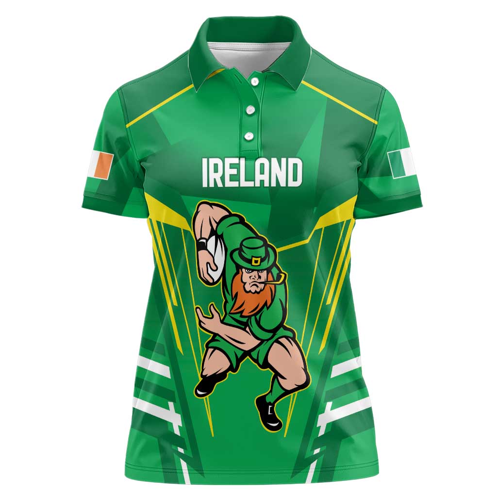 Ireland Rugby Custom Women Polo Shirt Irish Warrior Mascot Go Shamrock