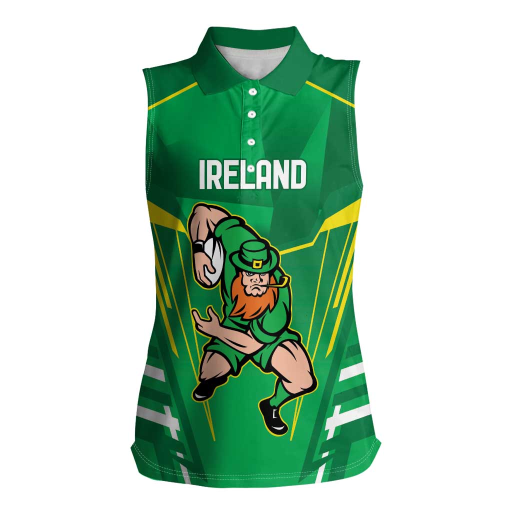 Ireland Rugby Custom Women Sleeveless Polo Shirt Irish Warrior Mascot Go Shamrock