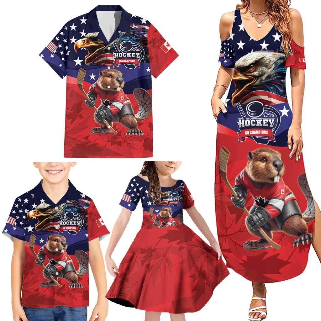 USA Canada Ice Hockey Custom Family Matching Summer Maxi Dress and Hawaiian Shirt Go Champion 4 Nations