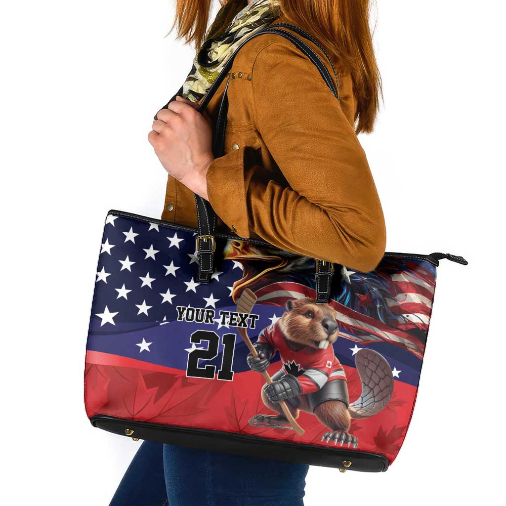 USA Canada Ice Hockey Custom Leather Tote Bag Go Champion 4 Nations