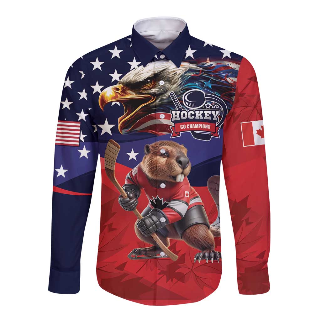 USA Canada Ice Hockey Custom Long Sleeve Button Shirt Go Champion 4 Nations