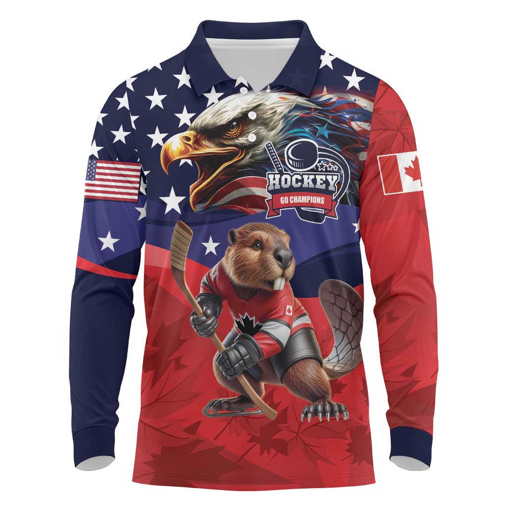 USA Canada Ice Hockey Custom Long Sleeve Polo Shirt Go Champion 4 Nations