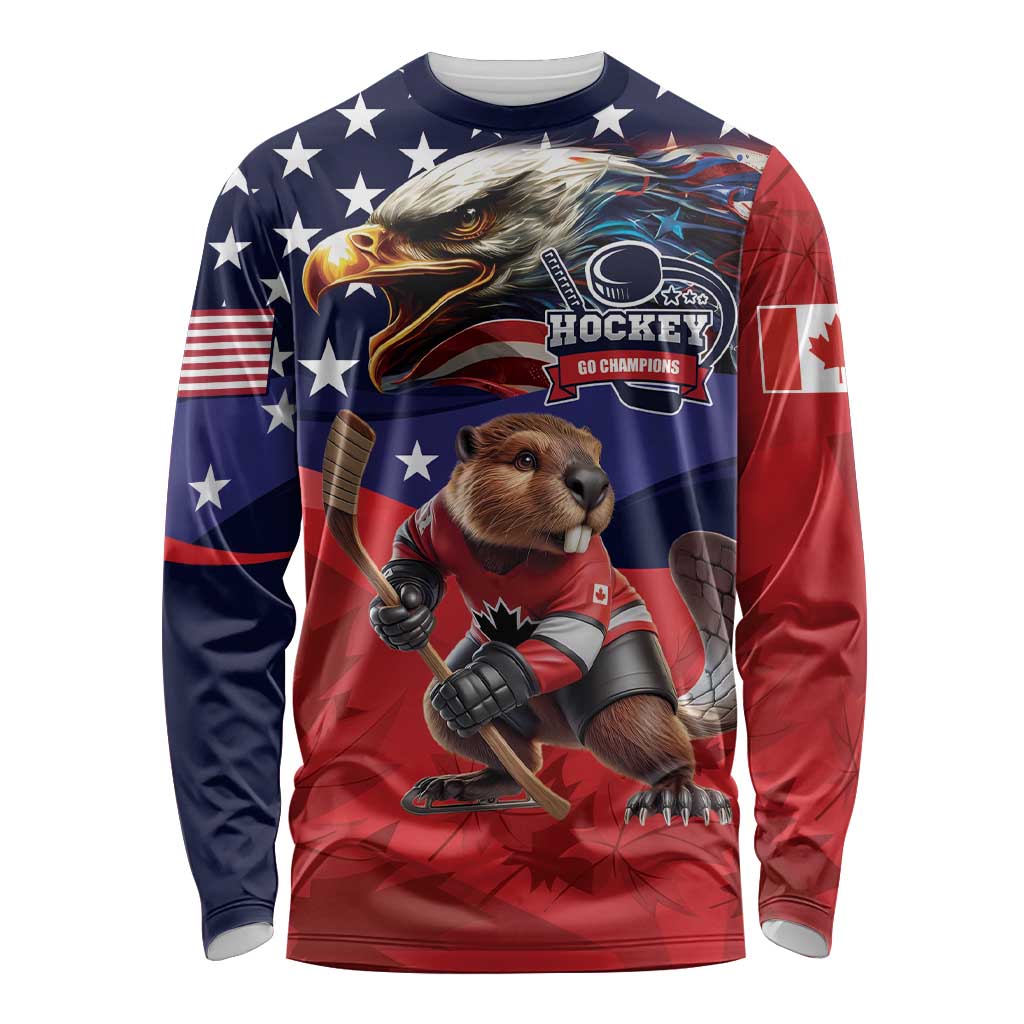 USA Canada Ice Hockey Custom Long Sleeve Shirt Go Champion 4 Nations