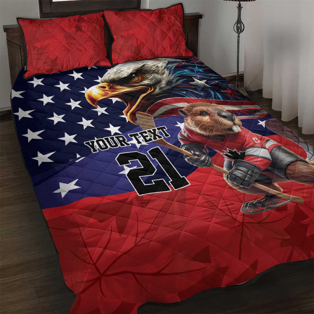 USA Canada Ice Hockey Custom Quilt Bed Set Go Champion 4 Nations