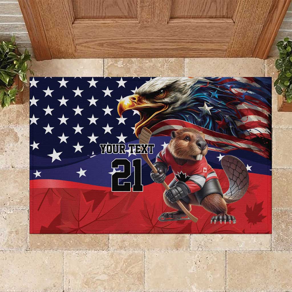 USA Canada Ice Hockey Custom Rubber Doormat Go Champion 4 Nations