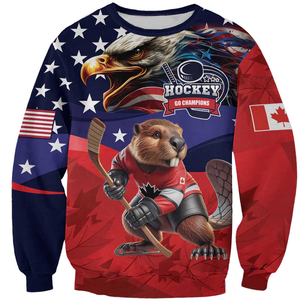 USA Canada Ice Hockey Custom Sweatshirt Go Champion 4 Nations