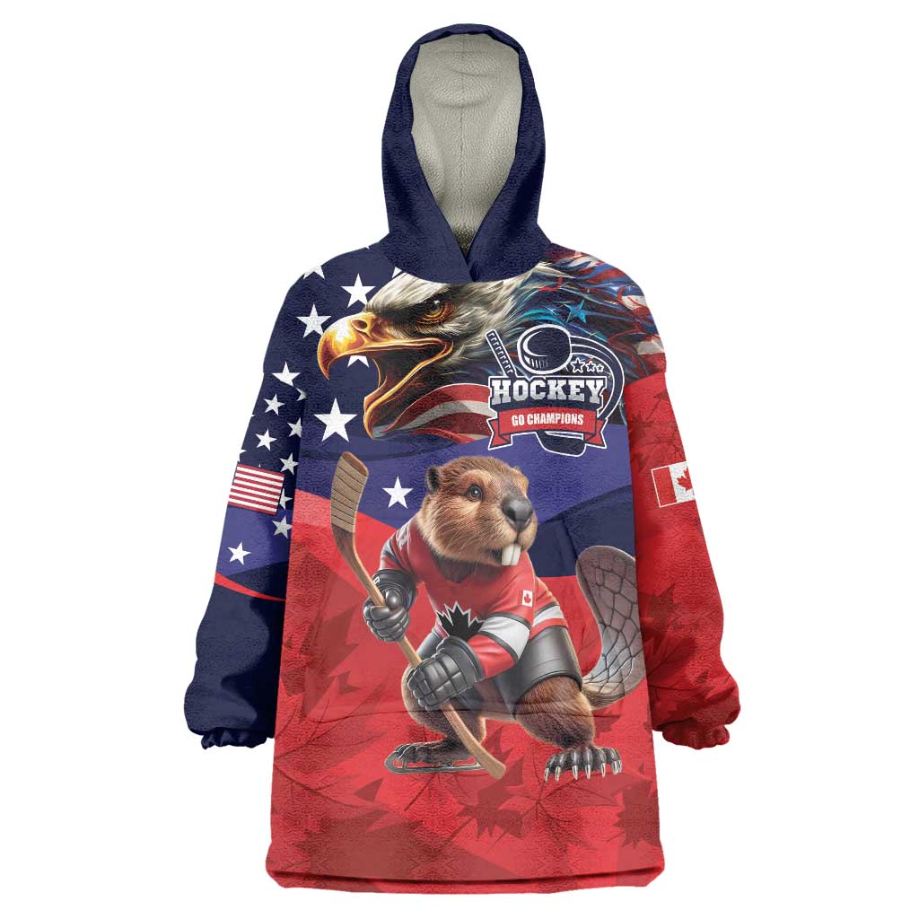 USA Canada Ice Hockey Custom Wearable Blanket Hoodie Go Champion 4 Nations