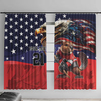 Blue, red ice hockey themed window curtain with eagle, dog, stars and stripes graphics