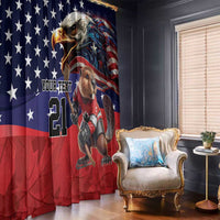 Patriotic blue and red ice hockey window curtain panel with bear, dog, stars and stripes