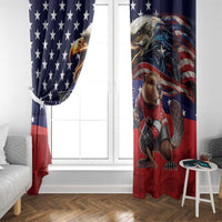 Blue and red ice hockey window curtain set with animal mascot artwork and stars