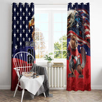 Patriotic blue and red ice hockey window curtain pair with stars and animal sports graphic