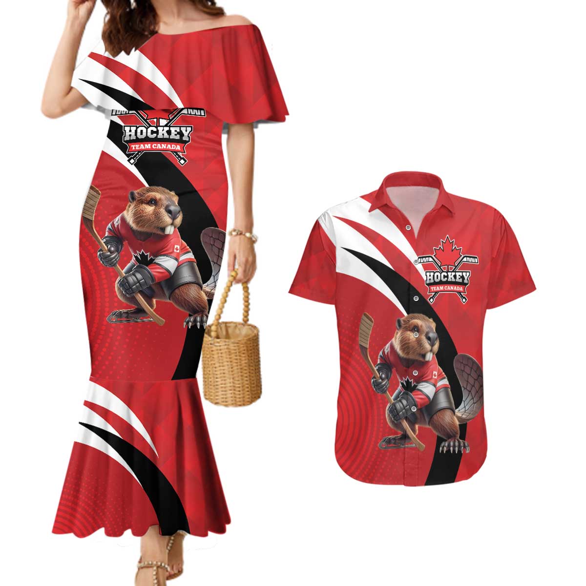 Canada Hockey Custom Couples Matching Mermaid Dress and Hawaiian Shirt Go Champion 4 Nations