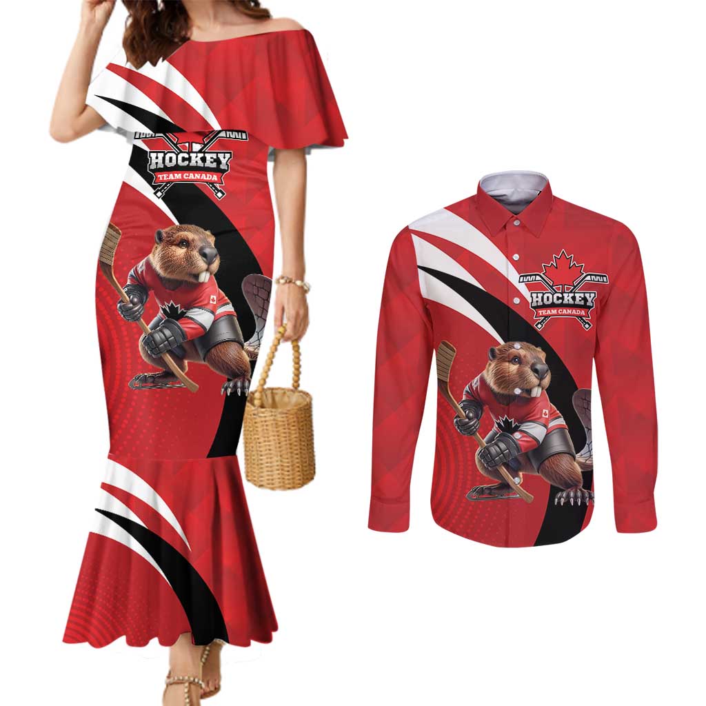 Canada Hockey Custom Couples Matching Mermaid Dress and Long Sleeve Button Shirt Go Champion 4 Nations