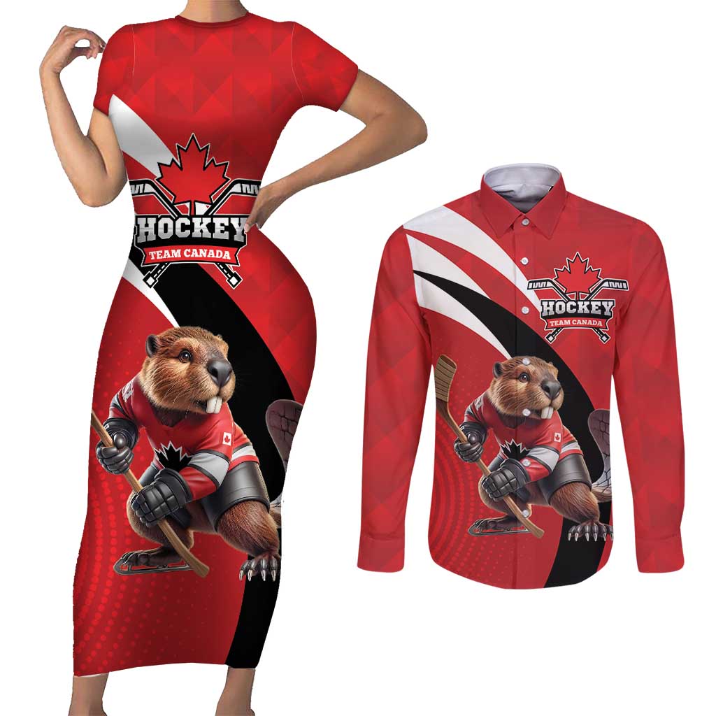 Canada Hockey Custom Couples Matching Short Sleeve Bodycon Dress and Long Sleeve Button Shirt Go Champion 4 Nations