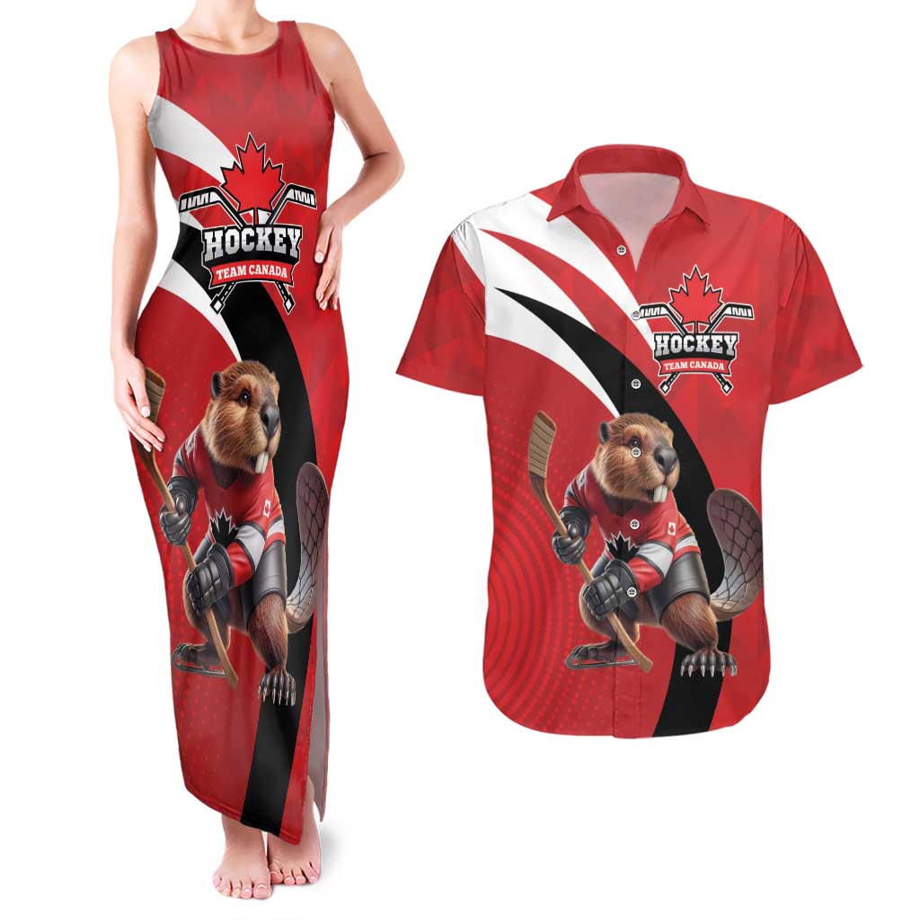 Canada Hockey Custom Couples Matching Tank Maxi Dress and Hawaiian Shirt Go Champion 4 Nations