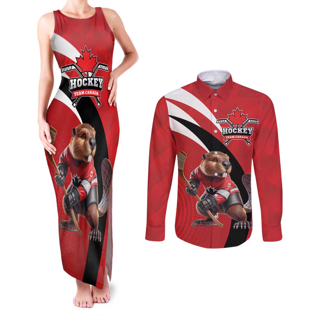 Canada Hockey Custom Couples Matching Tank Maxi Dress and Long Sleeve Button Shirt Go Champion 4 Nations