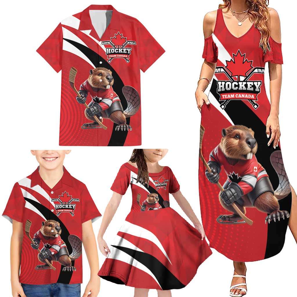 Canada Hockey Custom Family Matching Summer Maxi Dress and Hawaiian Shirt Go Champion 4 Nations