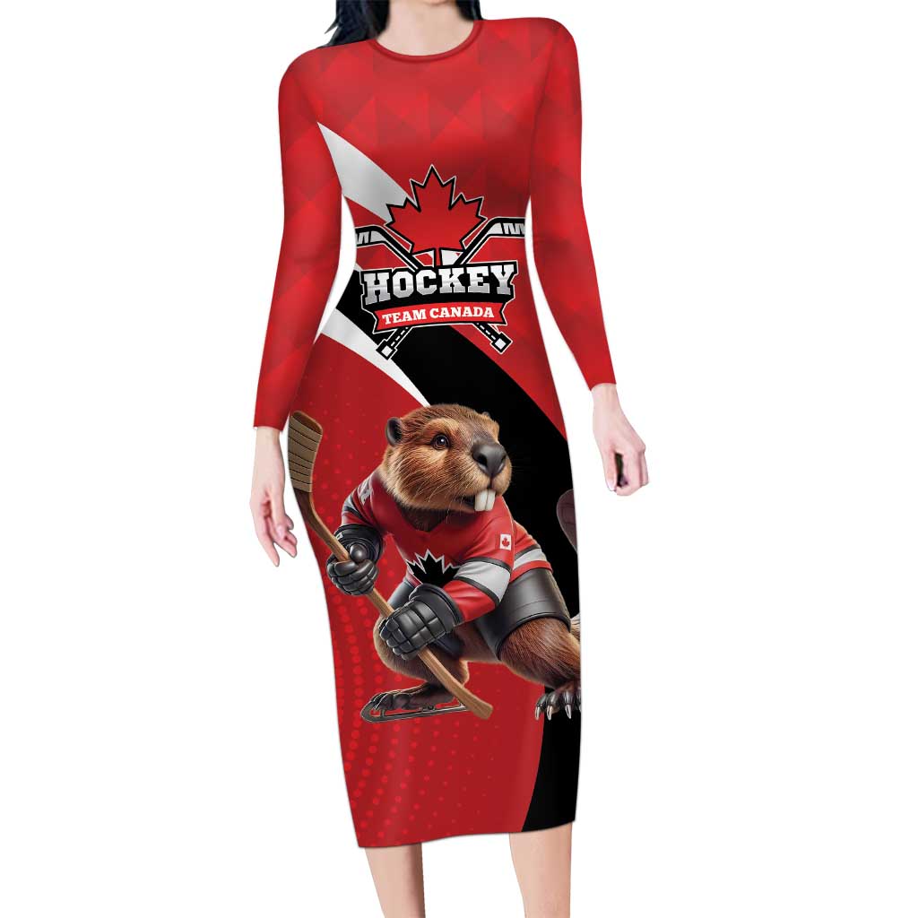 Canada Hockey Custom Long Sleeve Bodycon Dress Go Champion 4 Nations