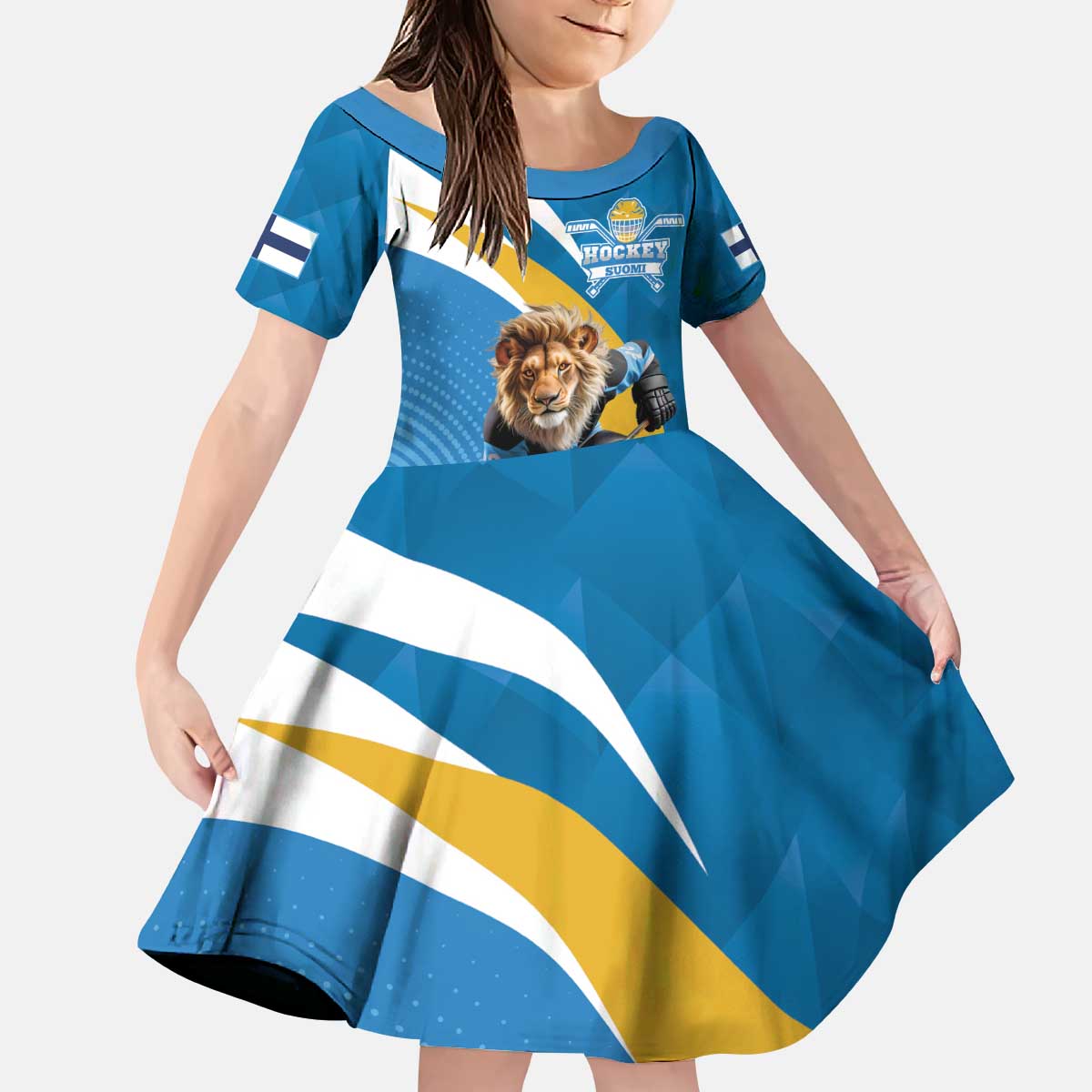 Finland Leijonat Hockey Custom Kid Short Sleeve Dress Suomen Jaakiekkoliitto 4 Nations