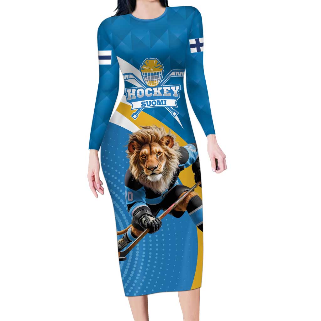 Finland Leijonat Hockey Custom Long Sleeve Bodycon Dress Suomen Jaakiekkoliitto 4 Nations