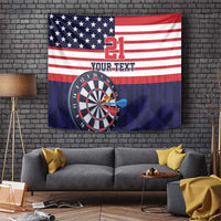 American flag dartboard tapestry with '21' and 'YOUR TEXT'