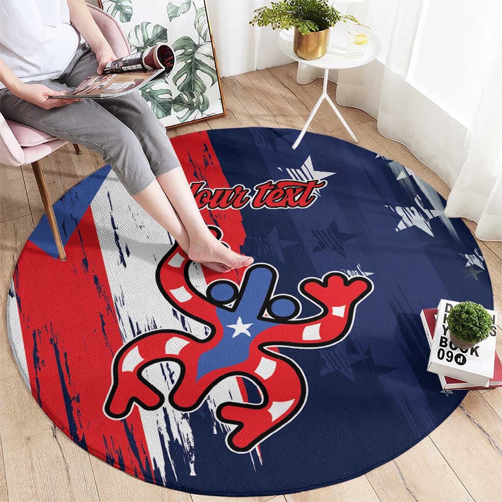Personalized round area rug with custom text and Puerto Rico star graphic