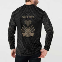 Personalized Haiti First Black Republic Button Sweatshirt Negre Marron With Map And Flag