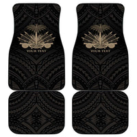 Black car floor mat set of four with gold emblem and ornate geometric pattern