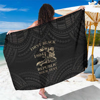 Black personalized sarong with gold Haiti map and flag print, wrap style