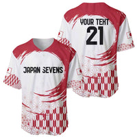 Red and white baseball jersey set, front JAPAN SEVENS and back YOUR TEXT 21