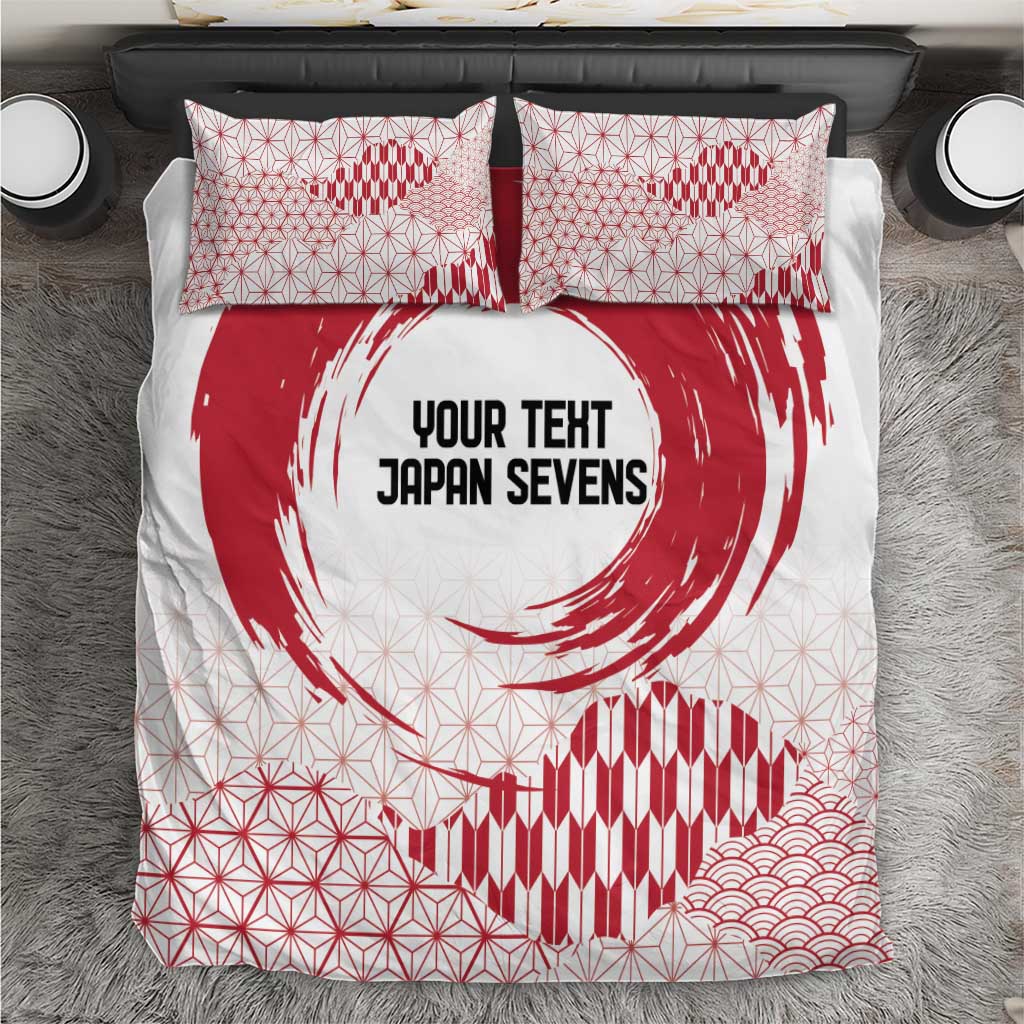 Red and white duvet cover and matching pillowcases with geometric pattern and circle graphic