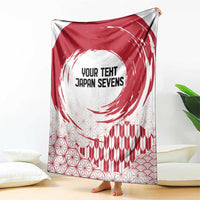 Red and white blanket with “YOUR TEXT JAPAN SEVENS” and rising sun brush circle
