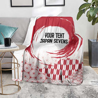 Red and white blanket with “YOUR TEXT JAPAN SEVENS” centered, wave and grid pattern