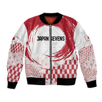 Unisex bomber jacket with red-and-white Rising Sun graphic, zip front, black rib cuffs