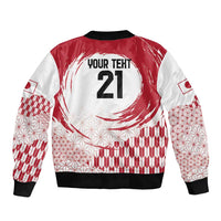 Unisex bomber jacket with red-and-white Rising Sun graphic and 'YOUR TEXT 21' back
