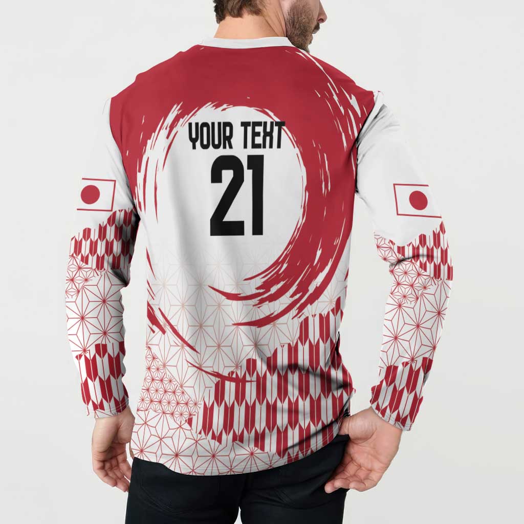 Red and white button sweatshirt with back number 21 graphic and flag sleeve prints, worn