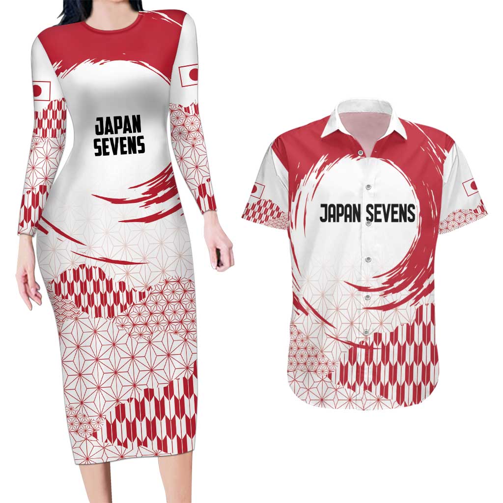 Custom Japan Sevens Couples Matching Long Sleeve Bodycon Dress and Hawaiian Shirt Japanese Rising Sun with Hemp Leaf Pattern LT9 - Wonder Print Shop